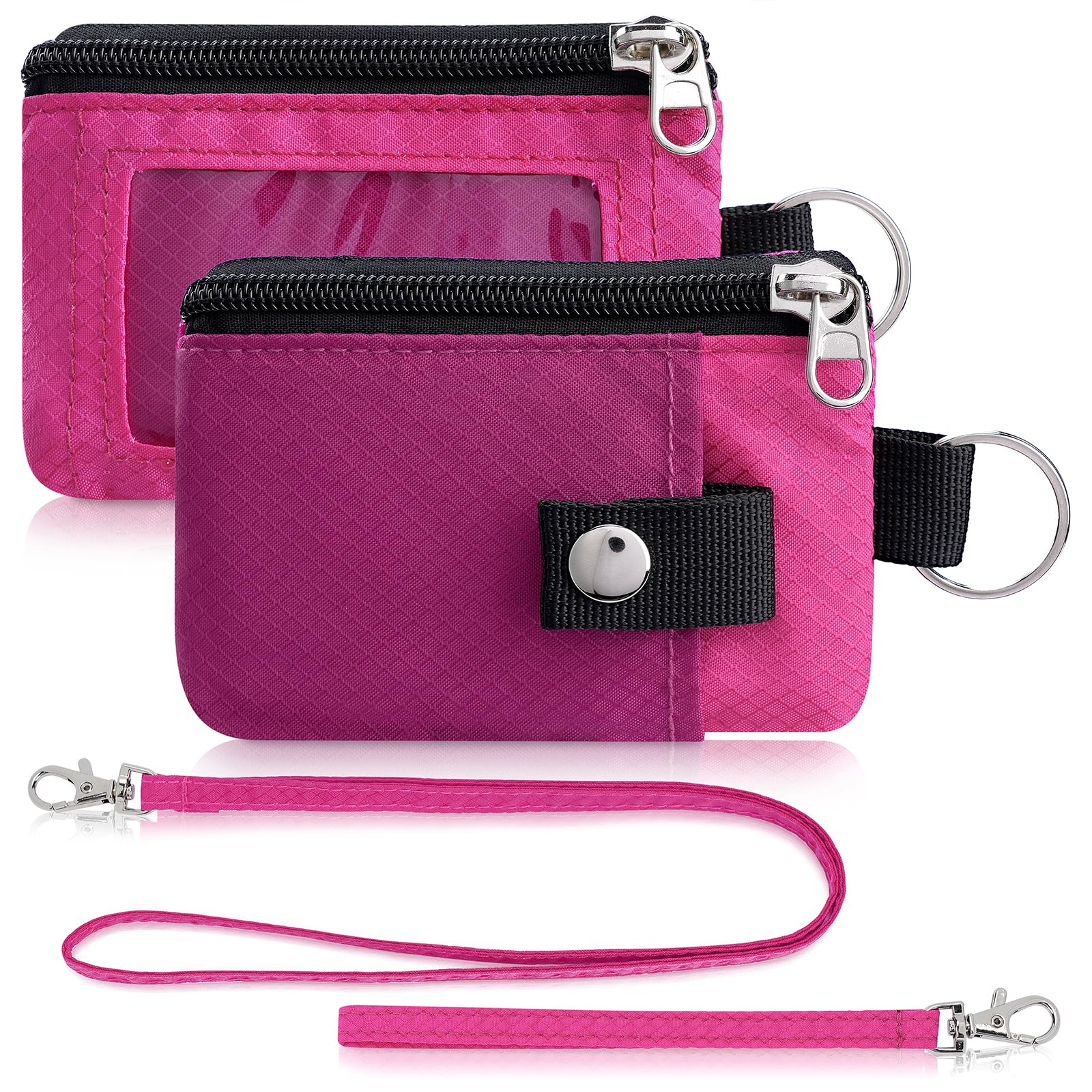 Artpaxy Minimalist Wallet For Mens Womens, Keychain RFID Blocking Zipper Small Wallet with ID Window 2 Lanyards,Water Resistant Travel Cash Card Coin