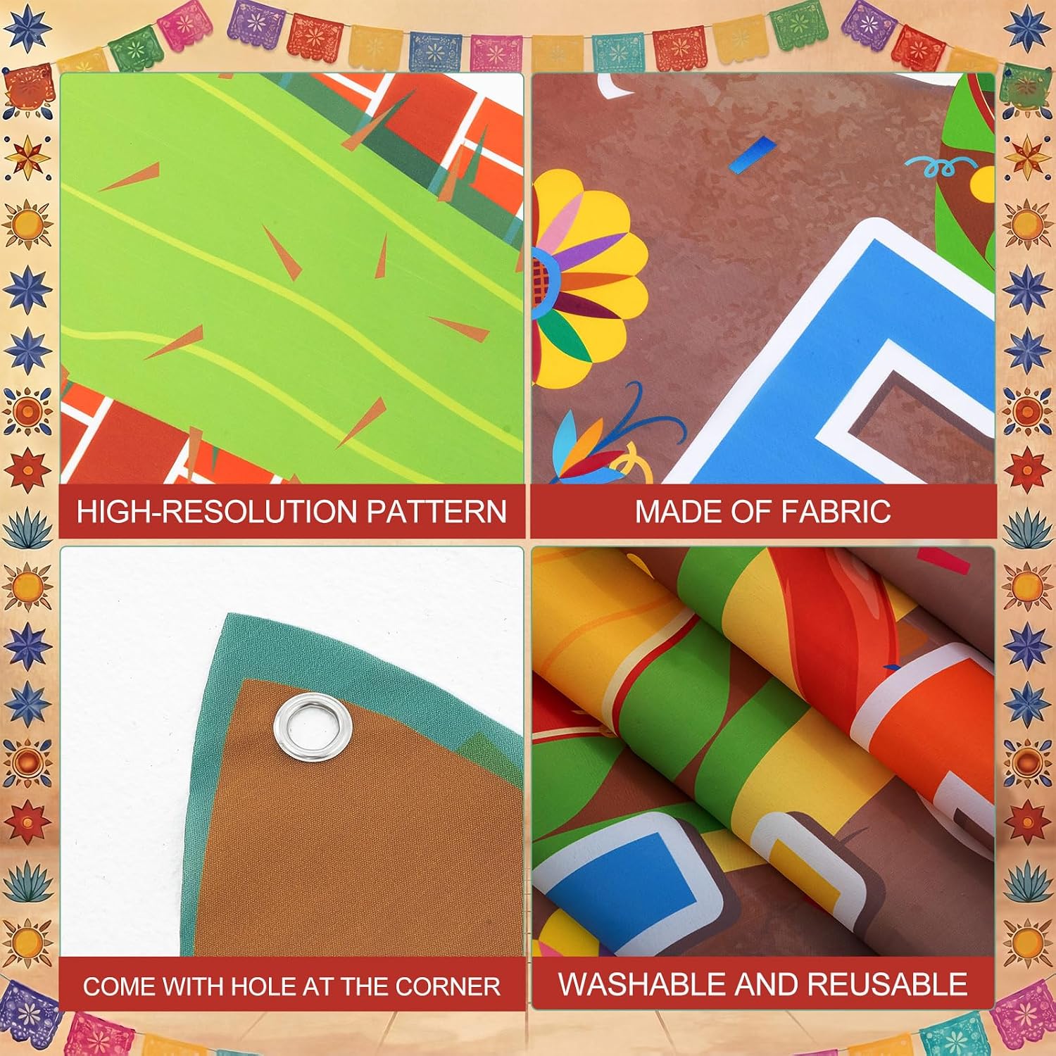 Peryiter 3 Pieces Mexican Fiesta Party Decorations Mexico Cinco de Mayo Themed Backdrop Fiesta Banner with Sombrero Cactus Guitar Design for Mexican Party Supplies Decoration