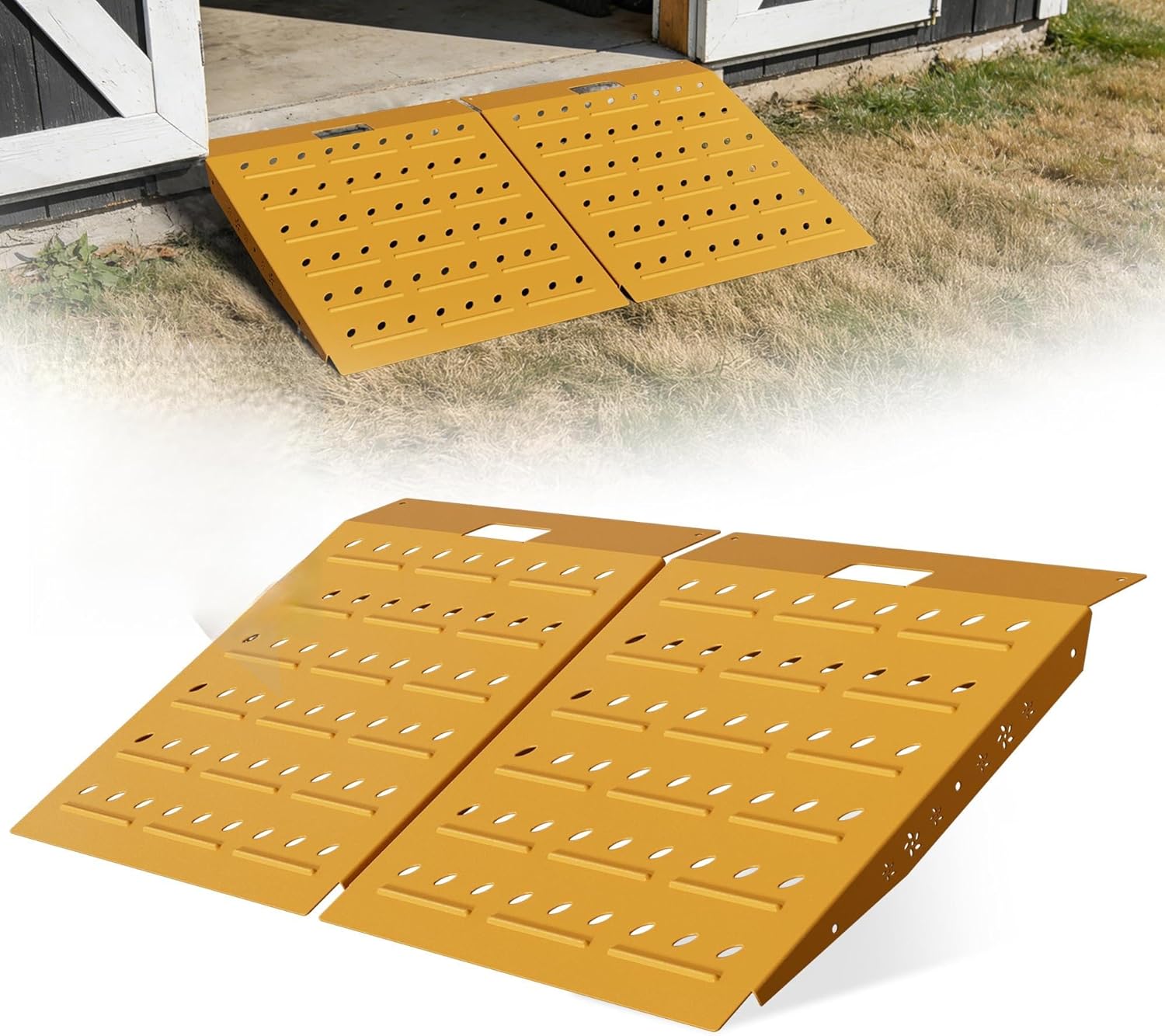 VNN 29" x 48" Shed Ramps - Yellow Loading Ramp for Riding Mower, 2 Pack Ramps for Sheds，1800 LB Capacity Alloy Loading Dock Ramp for Garages, Barns
