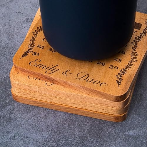 Miniatura 4 de Posavasos personalizados de madera de haya para bebidas. Regalos de boda personalizados para despedida de soltera, juego de 16 posavasos