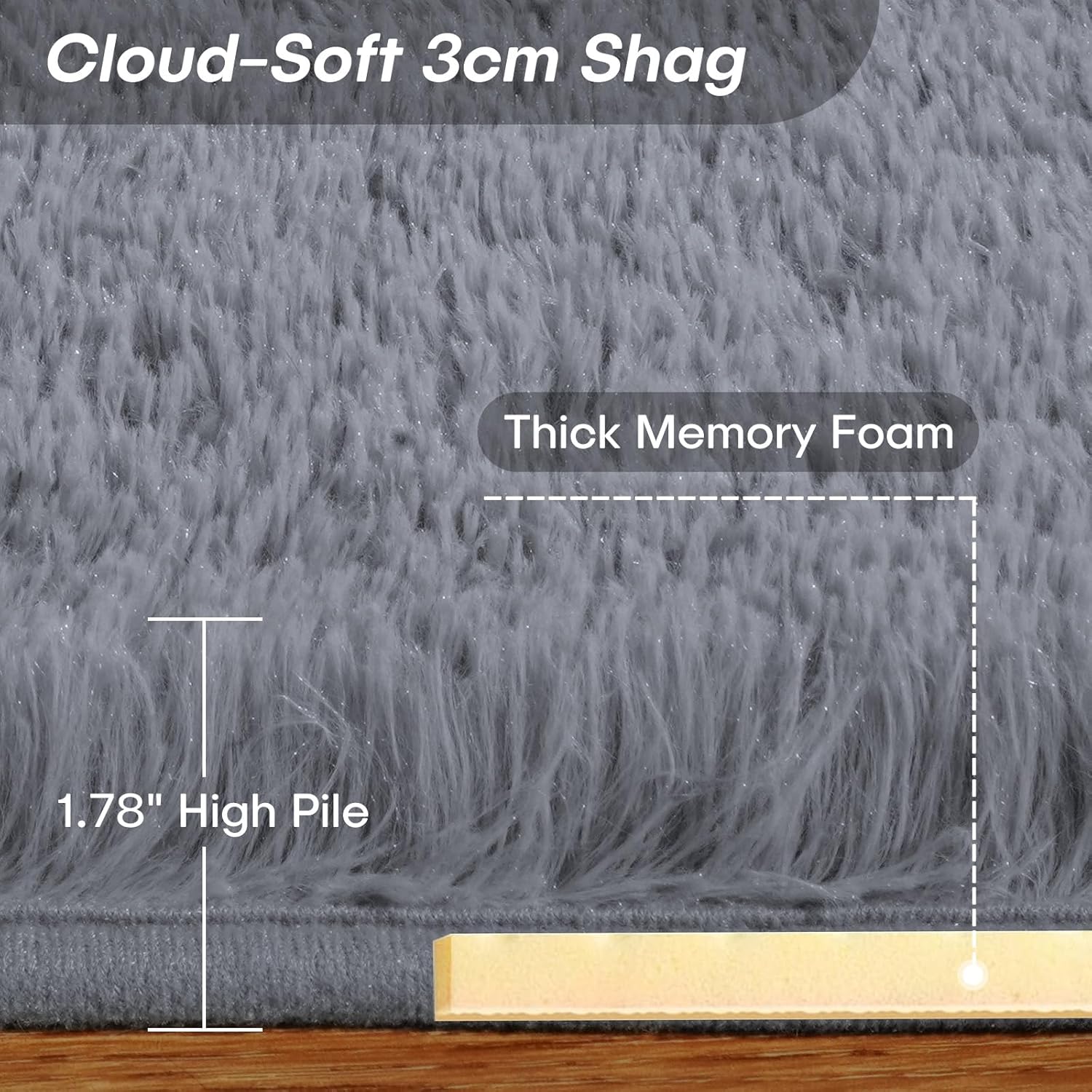 FVVRAX 8x10 ft Ultra Soft Shag Area Rug - Plush Fluffy Non-Shedding Carpet for Bedroom & Living Room, Modern Home Decor Bedside Rug for Kids Nursery Dorms, Easy Clean, Grey