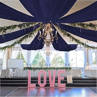 FOTSHARER Wedding Ceiling Drapes Navy Blue Chiffon Drapes for Wedding 2 Panels 5ftx20ft Sheer Ceiling Panels Navy Weddings Arch Drapery Fabric Tulle Backdrop Curtains Drape for Event Hall Decor