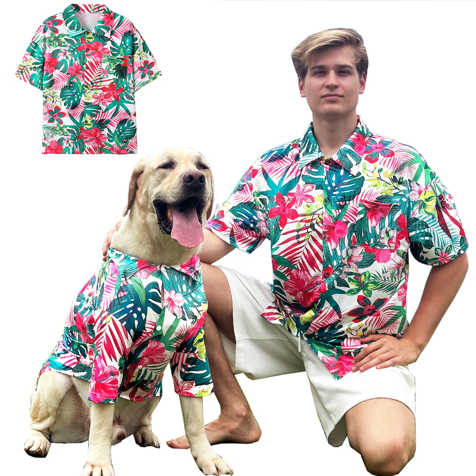 Dog Shirt Hawaii Breathable Cool Beach Style T-Shirt Dog Clothes for Medium to Large Dogs Owners and Pet Shirts Sold Separately,XL Flower