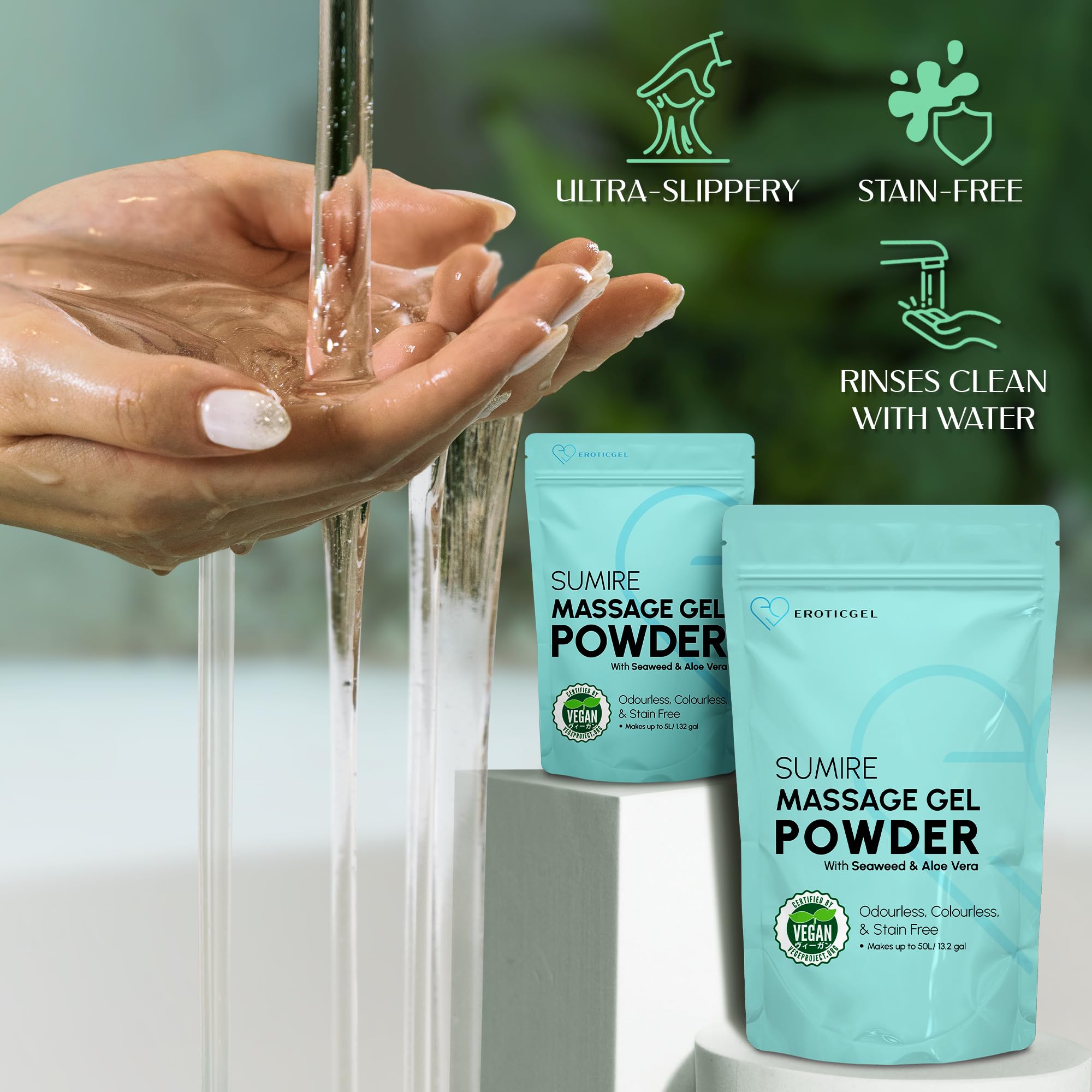Nuru Massagegel Pulver Sumire 500 g Professionell, Mit Nori-Seetang & Aloe Vera, Massageöl Alternative, Made in Japan, Wasserbasiert, Vegan, Wiederverschließbar, Ergibt 50 Liter