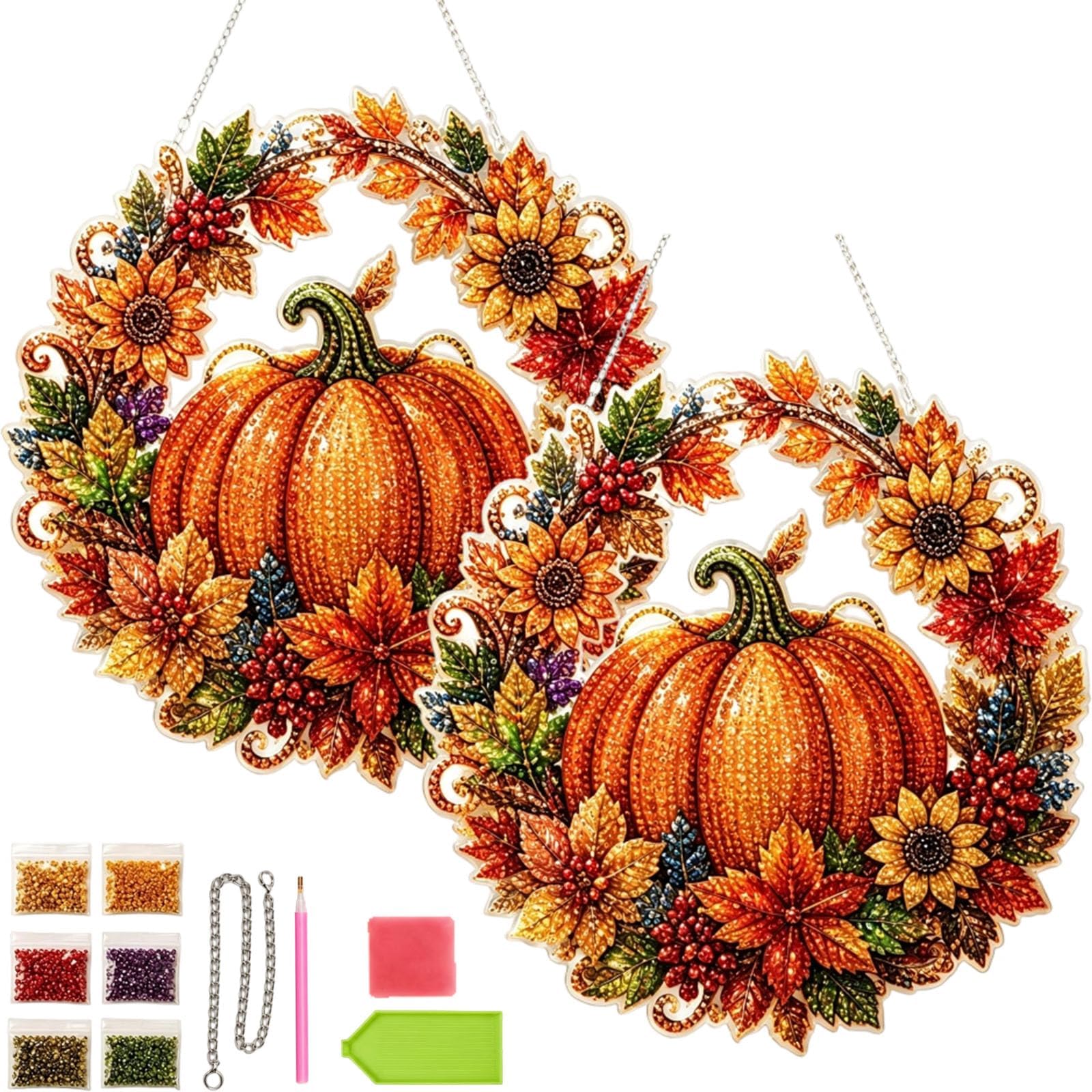 Peinture diamant acrylique citrouille d'automne suspendue, décoration maison et kit de loisir créatif