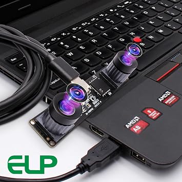 Webcamera_usb 4MP Dual Lens USB Camera Module Synchronization Webcam Board 1080P High Speed 60fps Lightburn Camera Mini Laser Engraver Camera for Computer Raspberry Pi (85degree no Distortion Lens)