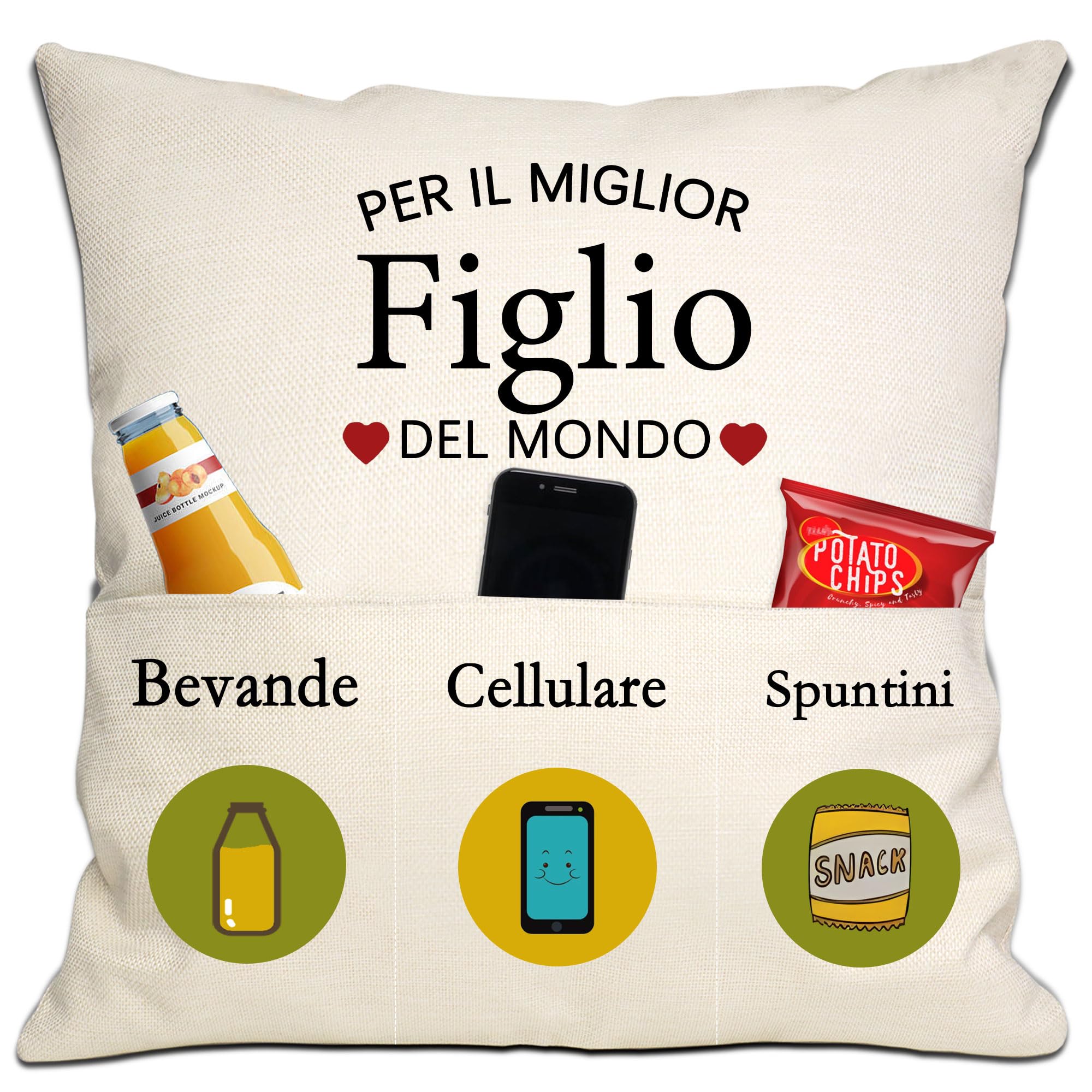 Bommex Figlio Regalo da mamma papà Miglior figlio del mondo Copricuscini 18x18 pollici con 3 tasche per figlio Regalo di compleanno Regalo di laurea Regalo di Natale(figlio)