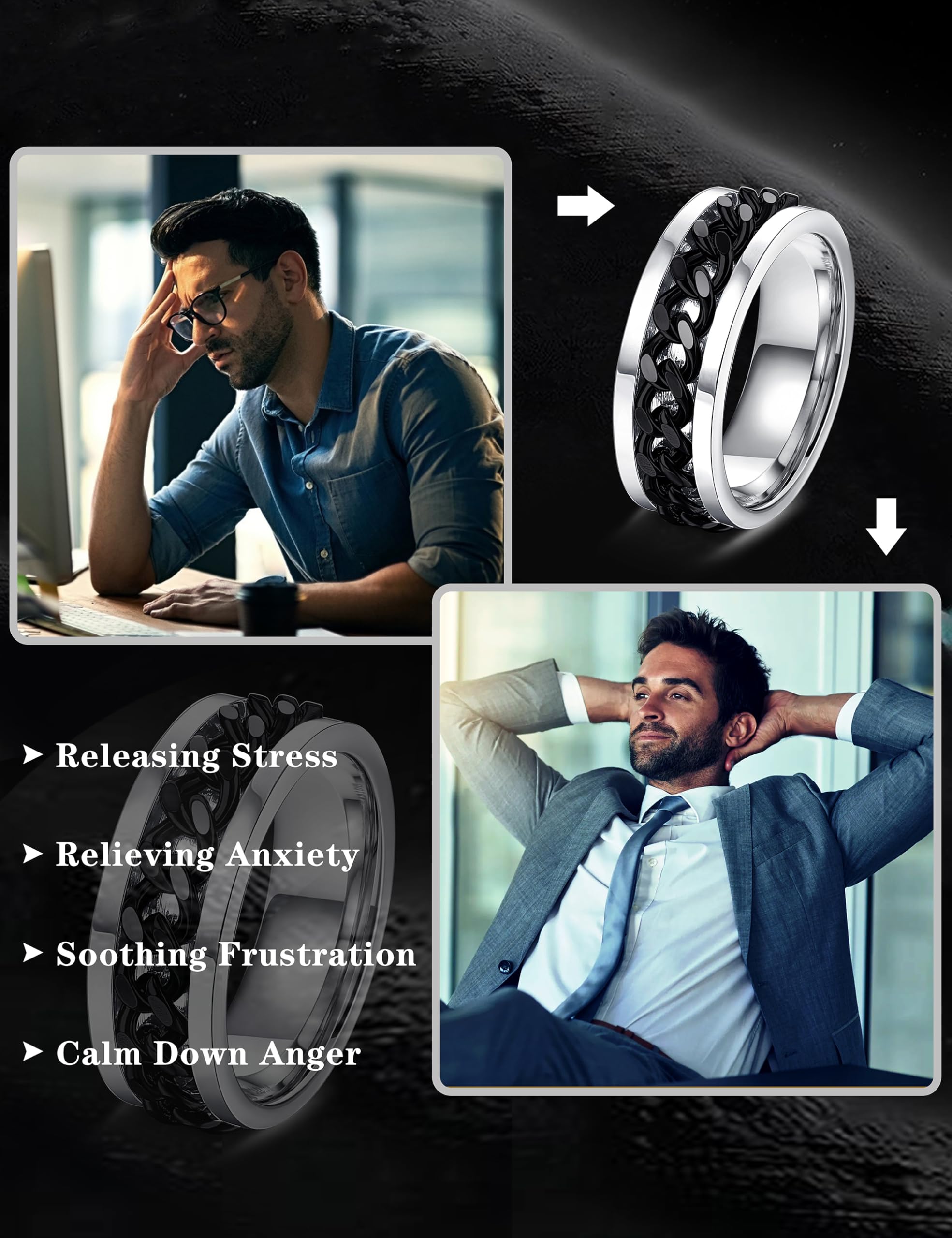 MILACOLATO 16 PCS Bague Homme Acier Inoxydable Noir Tournante Chaîne Rock Bague Vintage Gothique Anneaux en Fiber de Carbone Bagues Dragon Celtique Bleu Mariage Promise Bande Anneau Taille 52-70