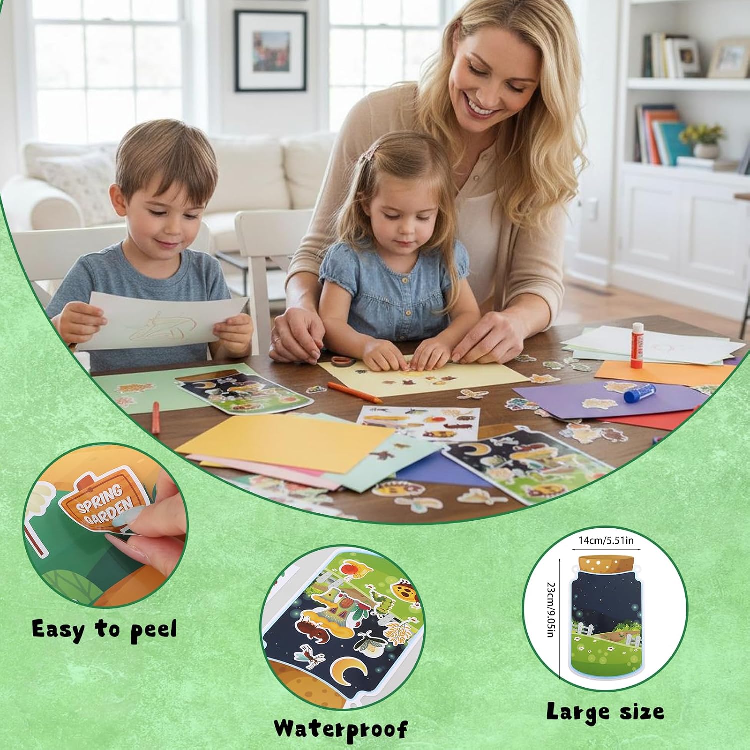 24Pcs Insect Jar Stickers with Scene 6 Designs Bug Spring Sticker for Kids image 4
