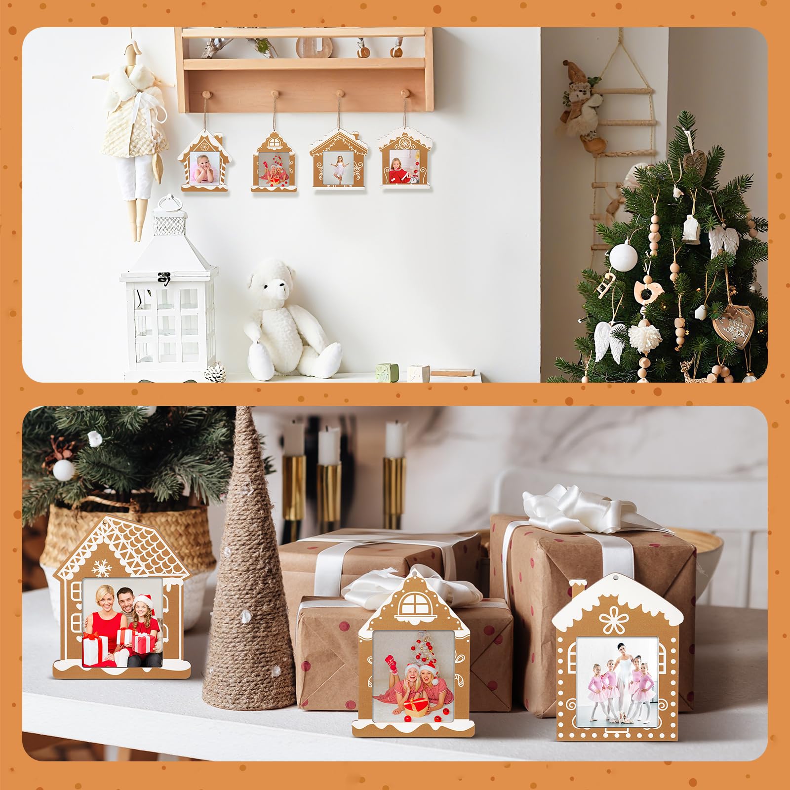 Namalu 8 Pcs Mini Gingerbread House Picture Frame Ornament Wooden Christmas Frame Hanging Ornaments Xmas Photo Frames for DIY Holiday Presents and Tree Decoration - Image 4