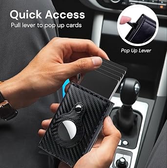 AirTag Wallet for Men: Slim, Compatible with Apple Air Tag, RFID Blocking Technology, Pop Up Aluminum Case, Minimalist | 8-10 Credit Card Capacity | Cash Slot (AirTag Not Included) (Black)