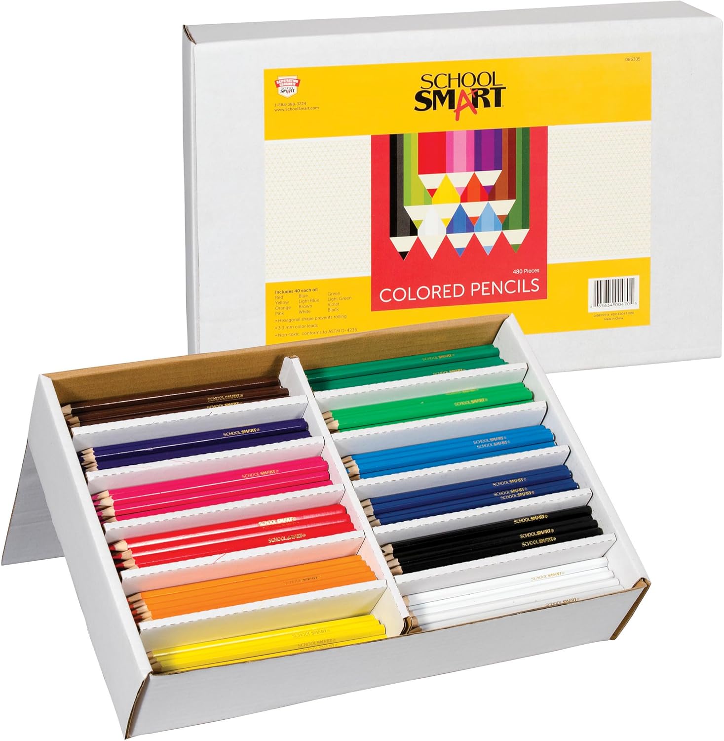 School Smart Colored Pencil Classroom Pack, Assorted Colors, 480 Pencils