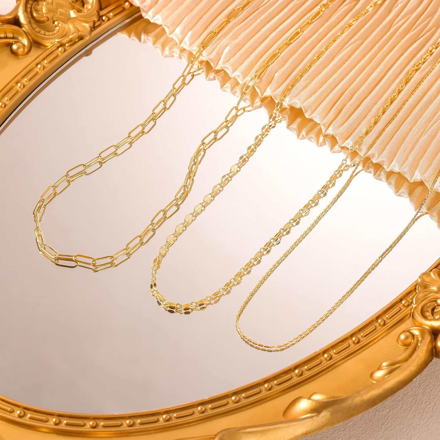 Layered 14K Gold Plated Necklaces for Women,Dainty Chain Necklace Stack Herringbone Box Paperclip Choker Necklaces Set Trendy Simple Non Tarnish 14K Gold Plated Jewerly Gifts for Women - Image 5