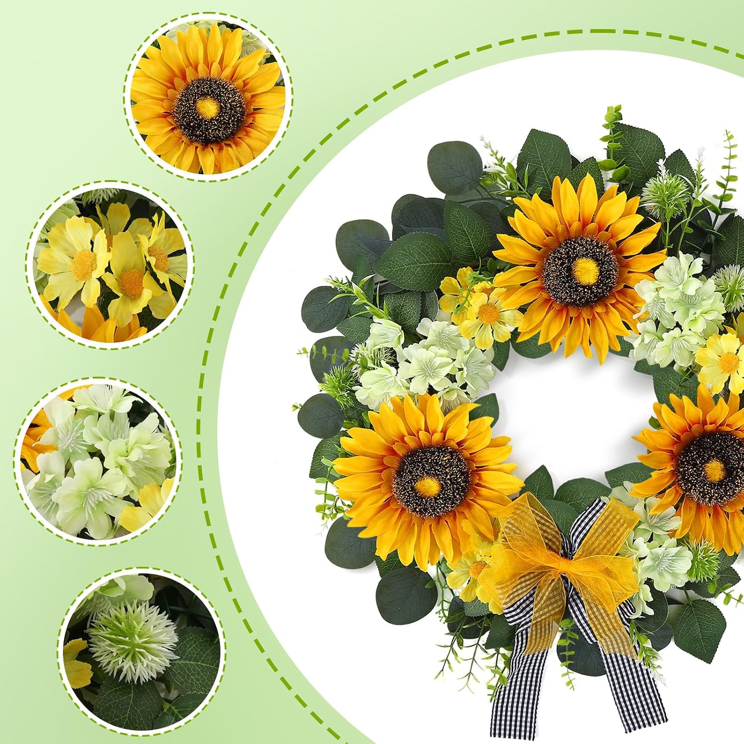 Sunflower Wreaths for Front Door 20 Inch Artificial Spring Summer Wreath Sunflower Wall Decor Wreath with Burlap Bow for Home Wedding Farmhouse Holiday