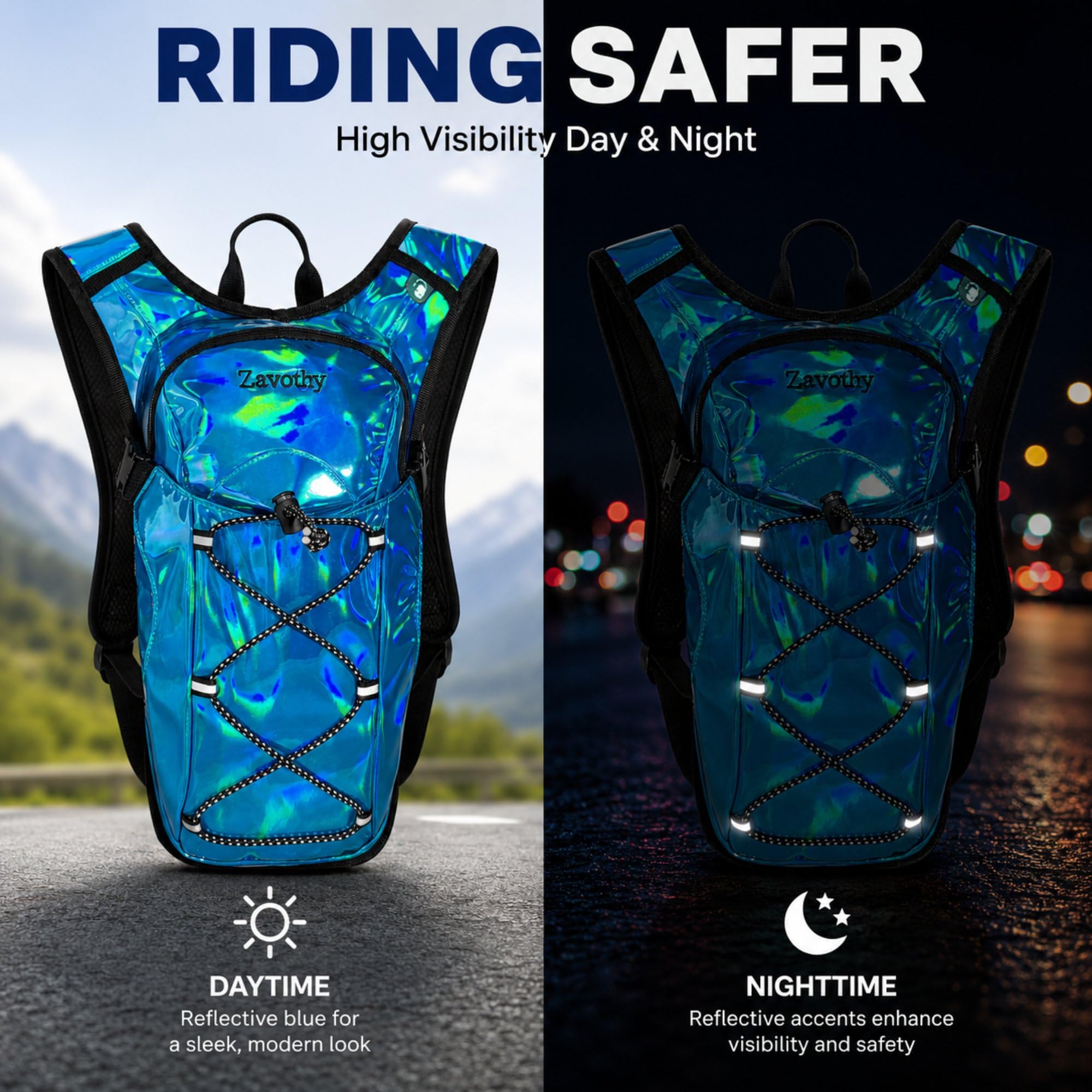 Zavothy Rave Sac à dos d'hydratation léger pour cyclisme, course à pied, sac d'hydratation, sac à dos de randonnée avec poche à eau de 2 L, bleu clair