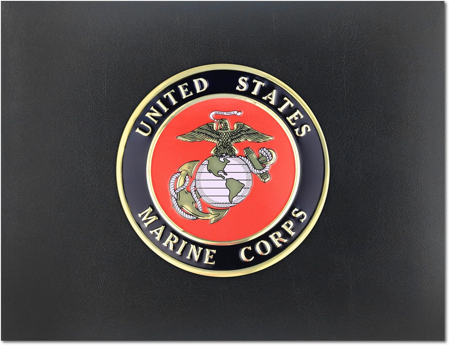 SHOP AWARDS AND GIFTS 9 x 11-3/4 Inch Black Leatherette Padded Certificate Holder with 4 Inch United States Marine Corps Insignia Medallion, Gifts for Military, Marines