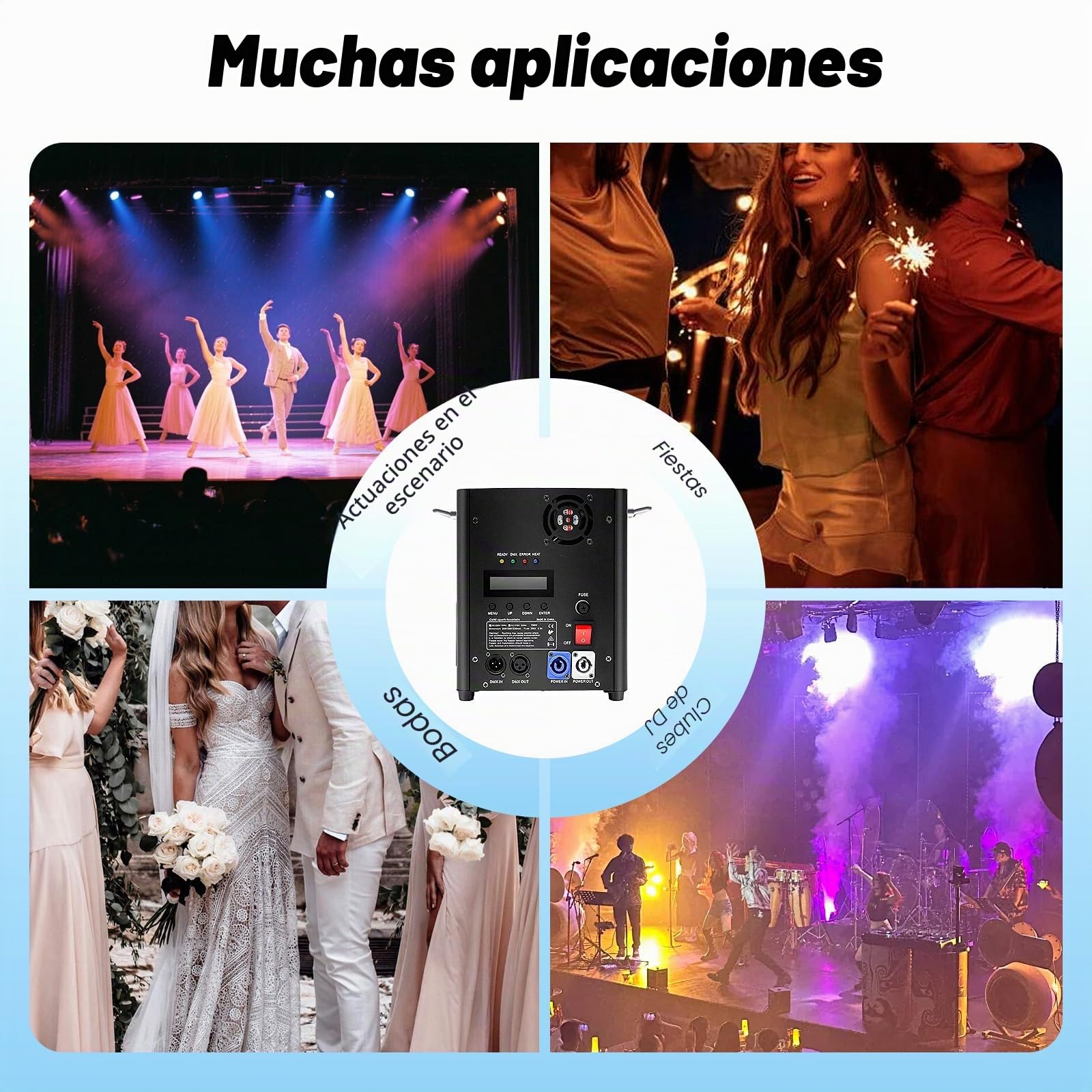 Máquinas pirotecnológicas Máquina de efectos especiales para escenarios de 700 W, control DMX, mando a distancia, altura de pulverización ajustable, para escenarios, bares, fiestas eventos