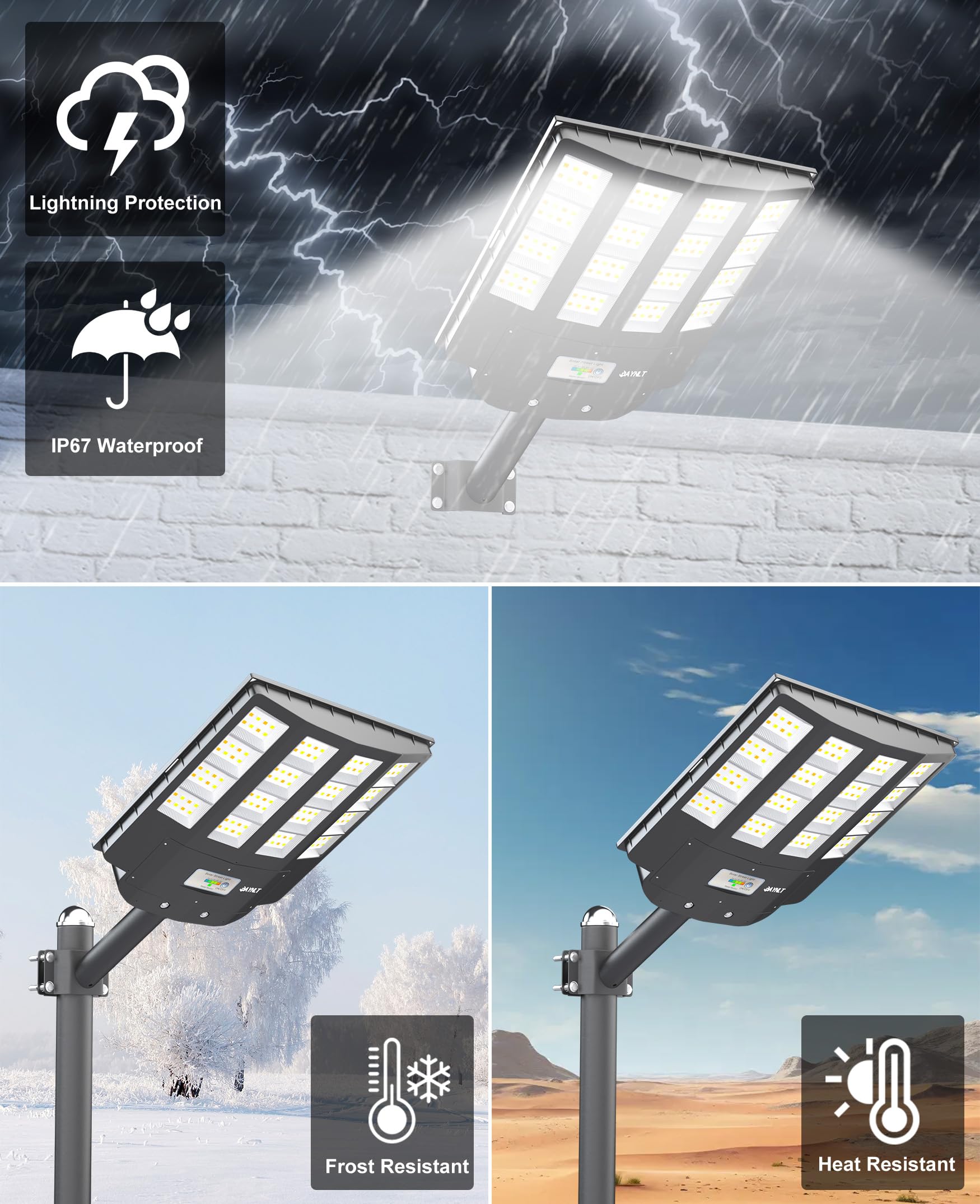 JAYNLT Y-4000W Lampione Solare da Esterno, Faro led Esterno con Sensore di Movimento e Telecomando, 3000K/4000K/6500K Lampioni Stradale Solare IP67 per Cortili, Garage, Fattorie