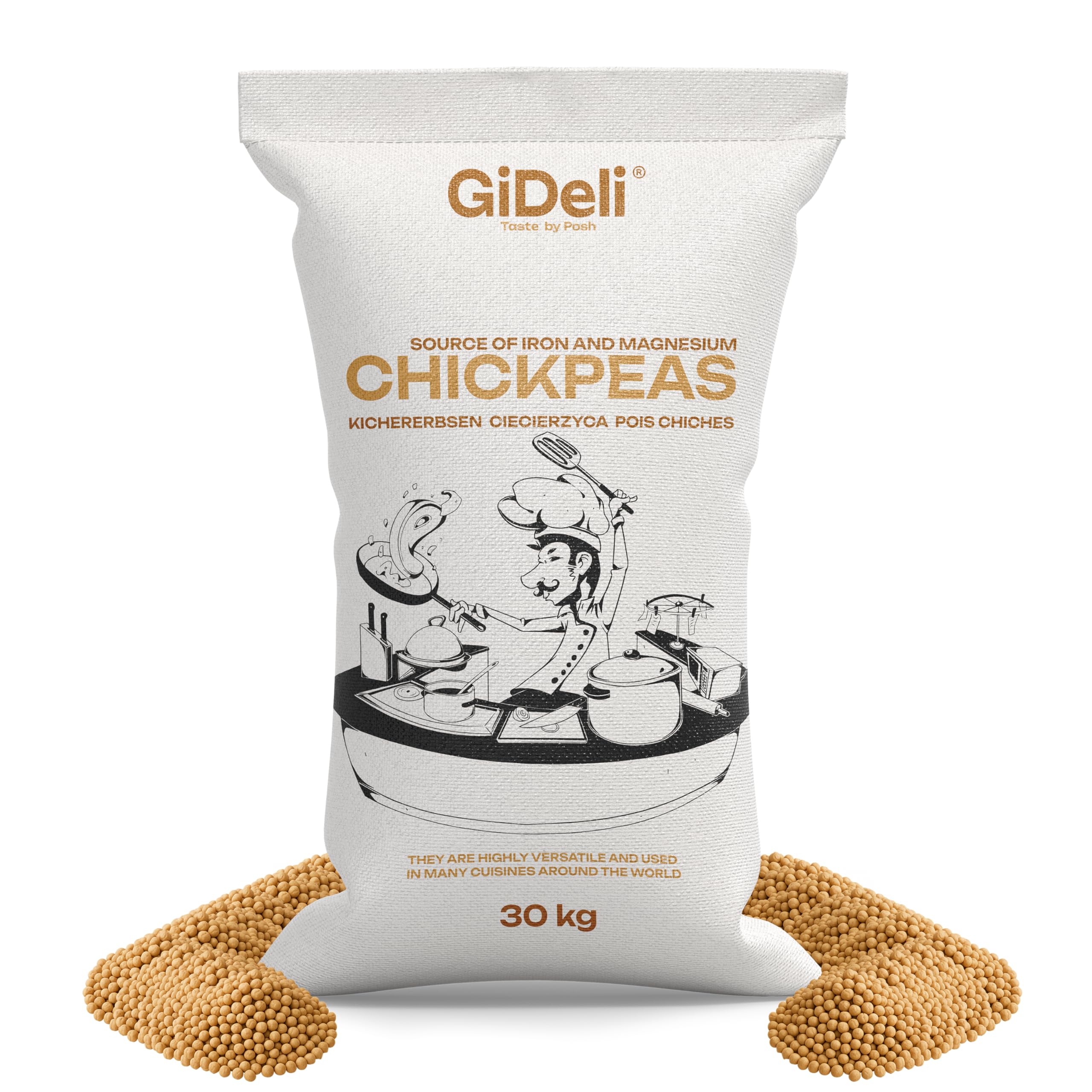 GiDeli Kichererbsen Getrocknet 30 kg - Ungeröstete, ohne Zusätze, Vegan, eiweißquelle - ideal für Hummus, Falafel, Currys - Grosspackung für Gastronomie