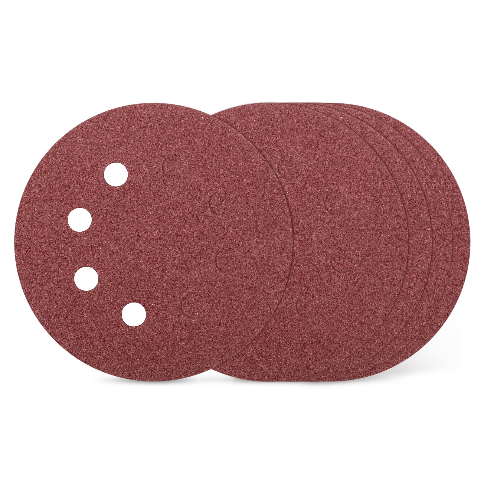 Kozelo 10 Pcs Sanding Disc 220 mm 60 Grit 8 Hole Hook and Loop Random Orbital Sandpapers Suitable for Drywall Sander Wood Metal Furniture, Red