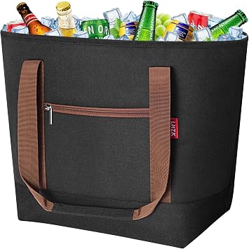 LHZK Jumbo Insulated Cooler Bag with Zipper, Collapsible Leak Proof Insulated Bag with Handles is Perfect for Grocery, Food Delivery, Beach, Picnic, Travel 50L, Black