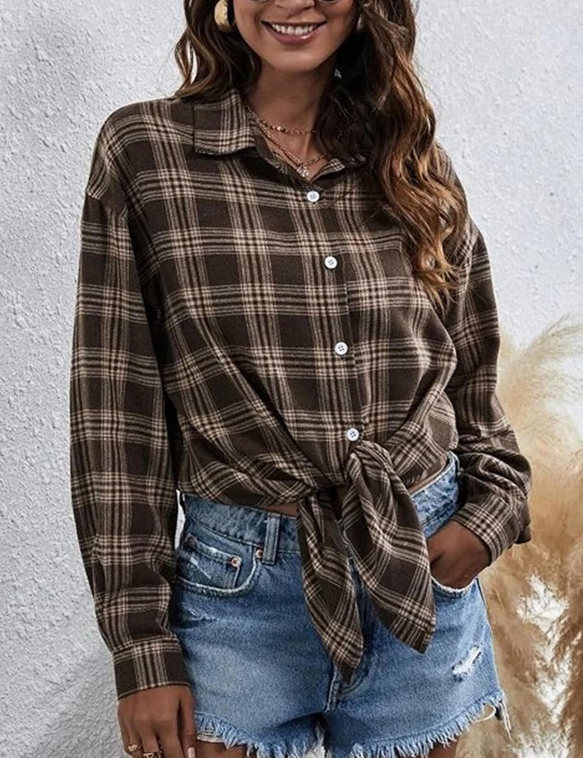 Zontroldy Plaid Flannel Shirts for Women Oversized Long Sleeve Button Down Buffalo Plaid Shirt Blouse Tops - Image 3