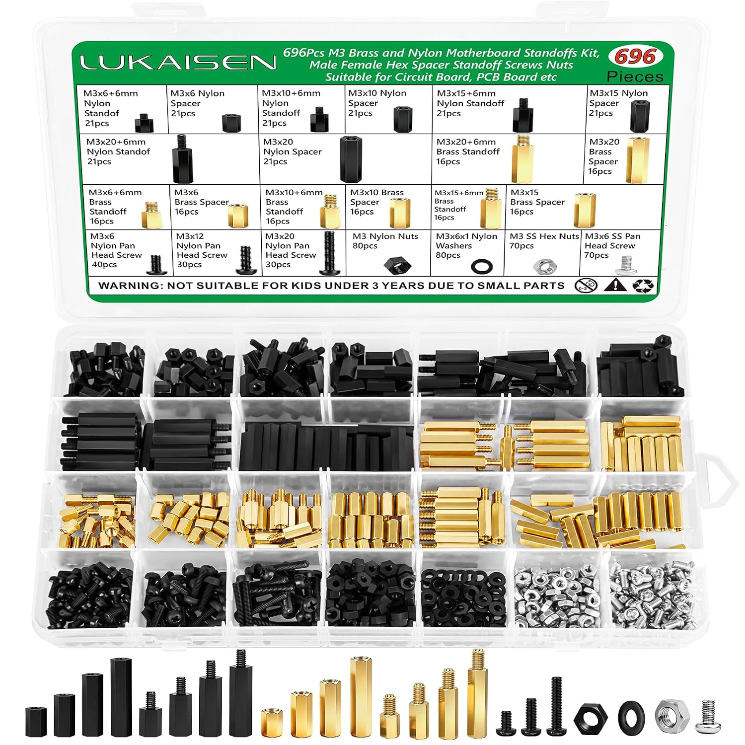 306PCS M3-M6 Black Nylon Spacers Kit, 3-25mm for M3-M6 Screws Bolt