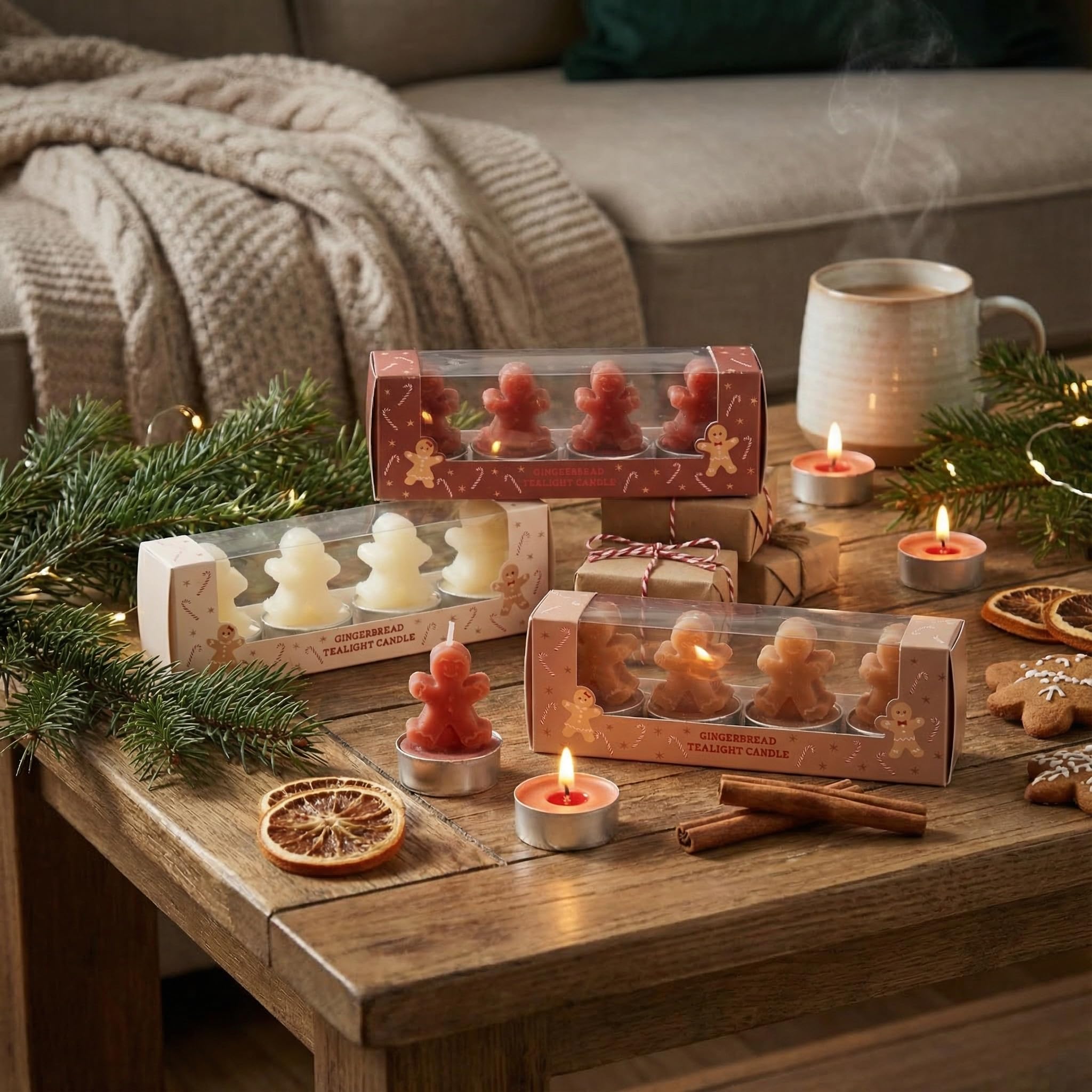 MIJOMA Zestaw świeczek typu tealight – 12 sztuk w zestawie upominkowym – świece dekoracyjne w kształcie piernika – dekoracja bożonarodzeniowa, adwent, dekoracja stołu, pomysł na prezent