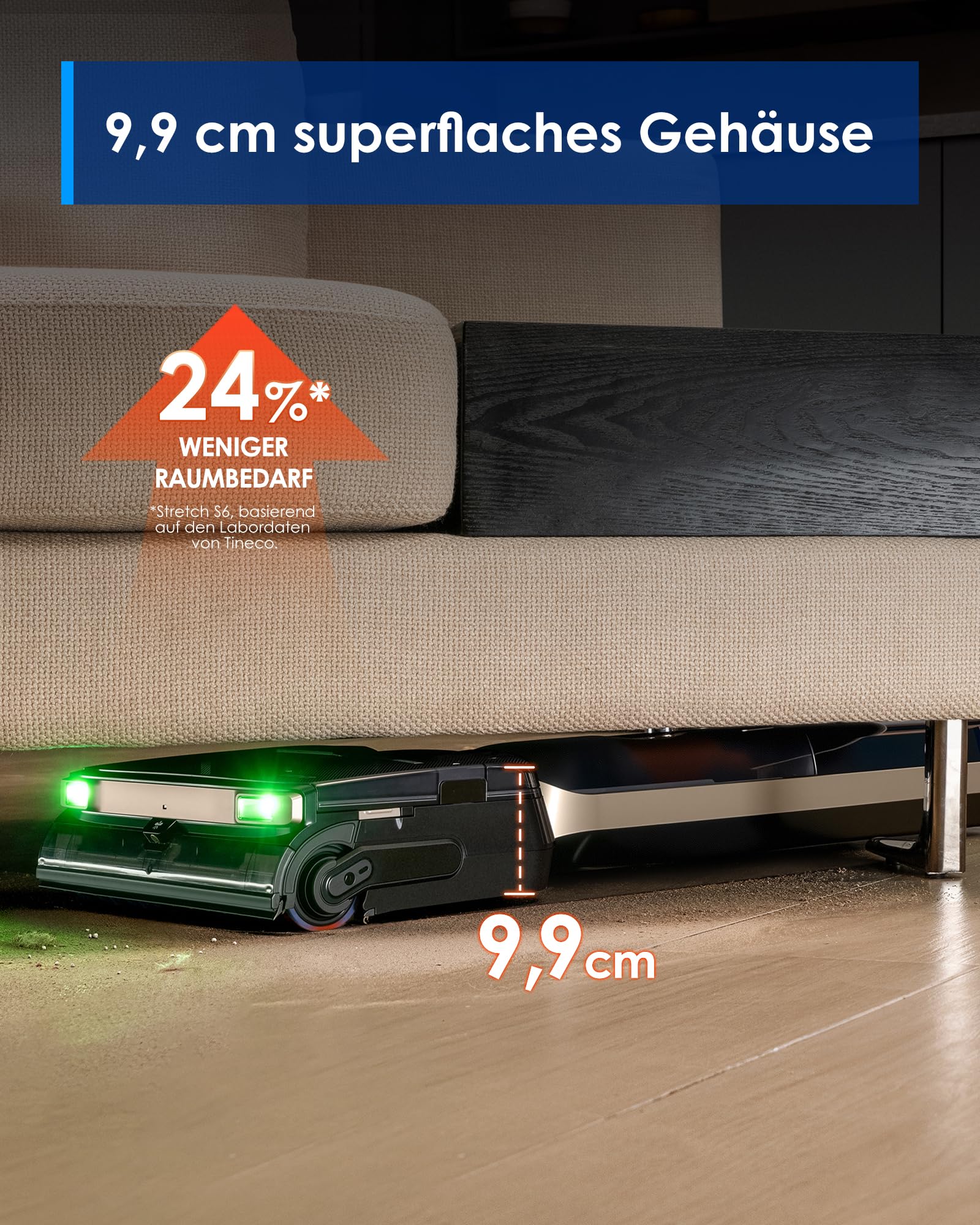 Tineco Floor ONE S9 Master Nass Trockensauger, StreakFree-Abzieher, ThermoBlast-Tech, 9,9 cm Superflaches Gehäuse, 23000Pa Saugerkraft, Flashdry-Selbstreinigung, 150° Grüner DustReveal-Licht