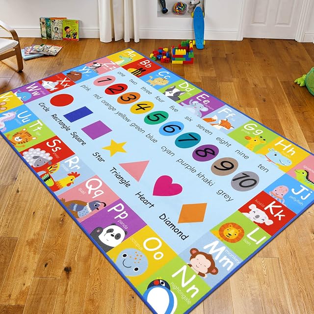 Pauwer Mata do zabawy dla dzieci, bardzo duża, 100 x 150 cm, kolekcja zabaw, alfabet ABC, cyfry, kształty, zwierzęta i kolory, edukacyjny obszar nauki, dywan do salonu, sypialni, pokoju zabaw, klasy