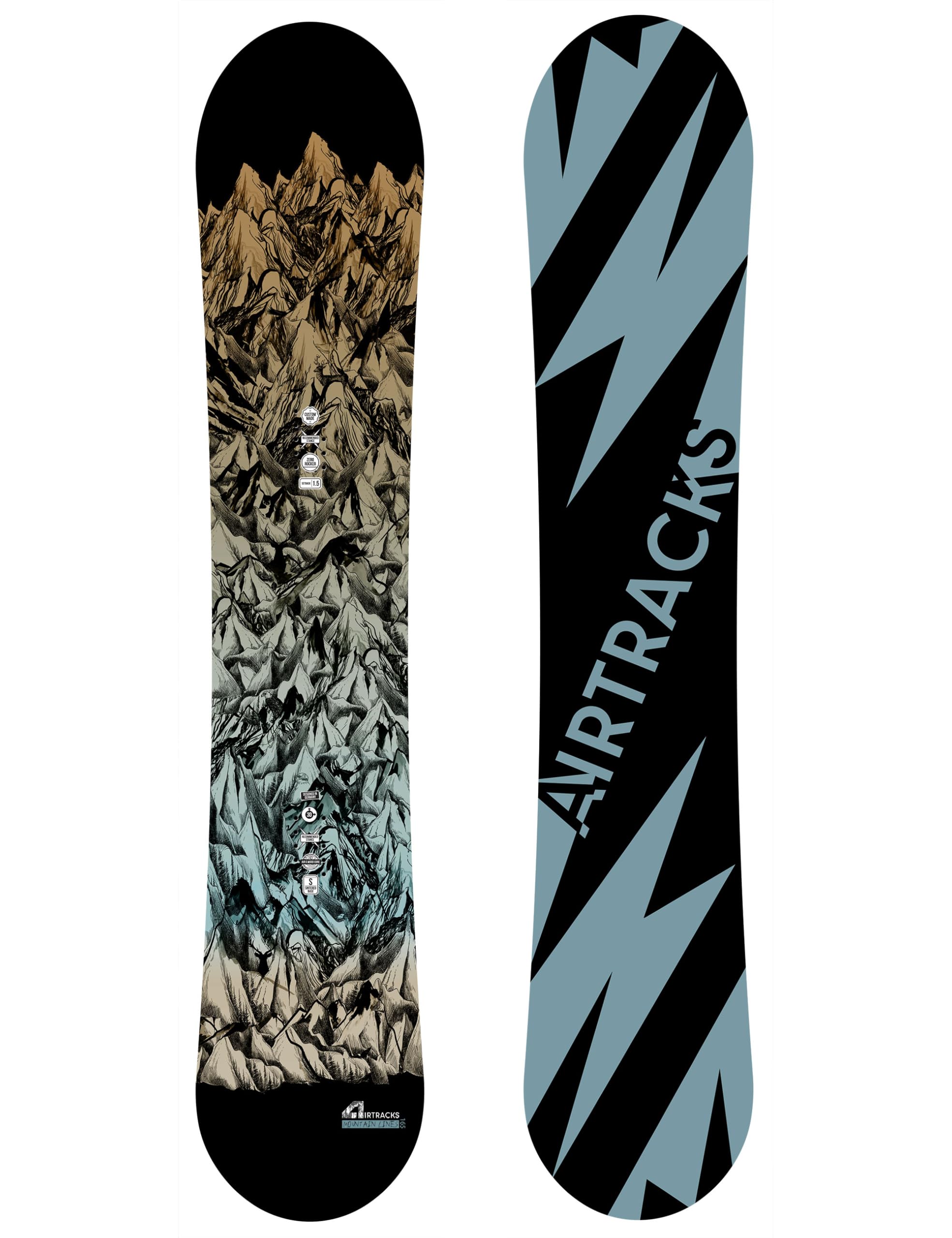 Airtracks Snowboard Set - Mountain Lines Snowboard Wide Flat Zero Rocker + Bindung Master Fastec + Snowboard Bag 156 159 163 165 cm