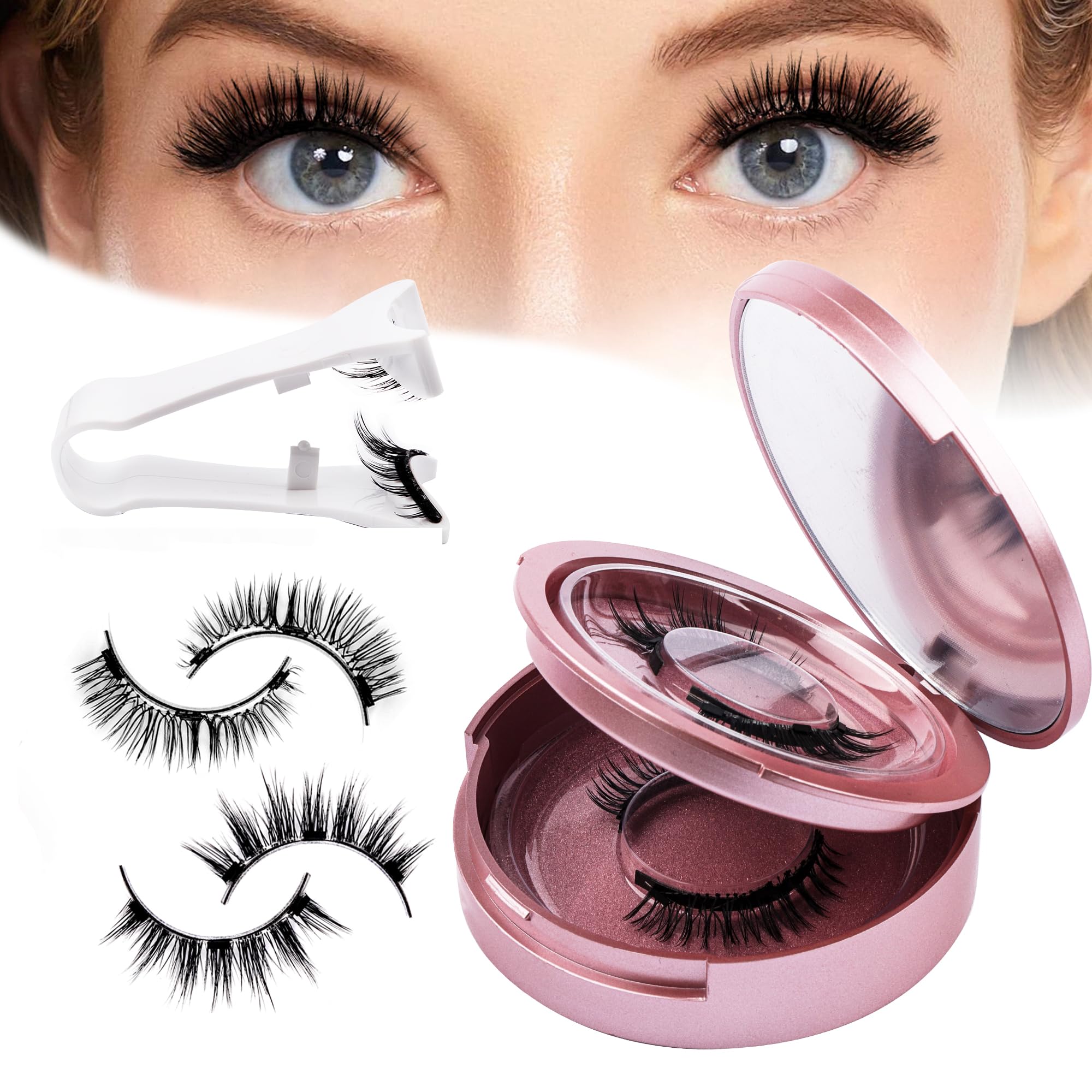 GEMERRY 2 Pairs Magnetic Eyelashes Natural Look Two Different Eyelashes Magnetic Reusable with 1 Piece Tongs 3D Eyelashes Magnetic Kit (806 + H3) - Magnetic eyelashes - 806+H3