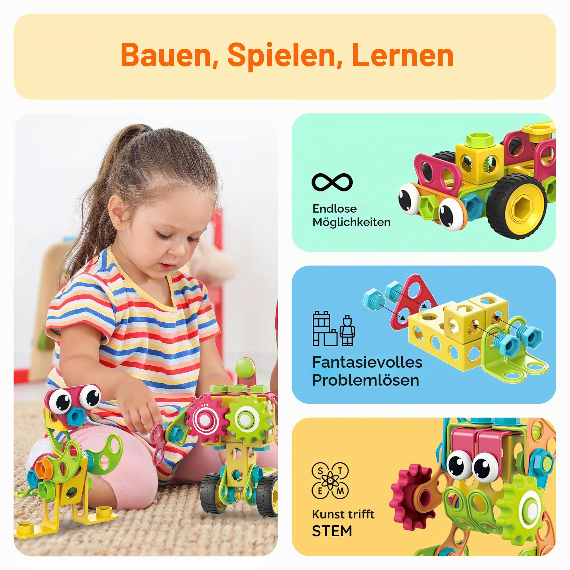 PicassoTiles STEM Learning Toys 250 Piece Building Block Kids Construction Engineering Kit Toy Blocks Children Early Education Playset w/Free IdeaBook, Power Drill, Clickable Ratchet, Age 3+ PTN250