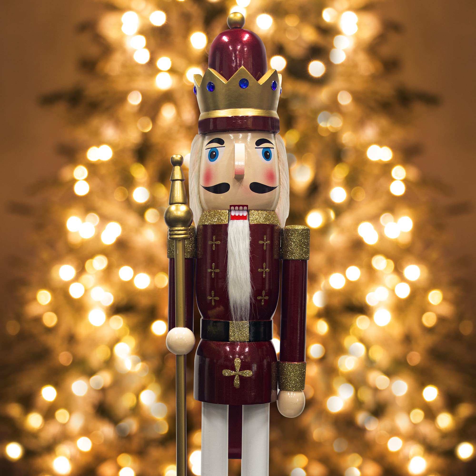 Casse Noisette Noel geant 120 cm Grand XXL Rouge Roi Soldat Casse-Noisette de Noël en Bois Grandeur Nature avec Support Décoration de Noël