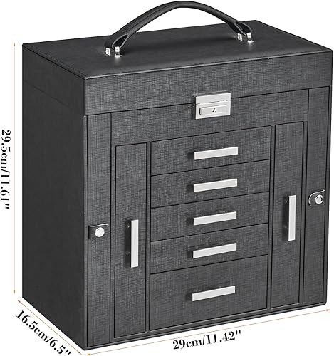 Vista 6 de ANWBROAD Large Jewelry Box Women Jewelery Organizer Box Jewelry Holder Organizer Jewelry Storage Case for All Jewelry with Lock Mirror for Necklaces