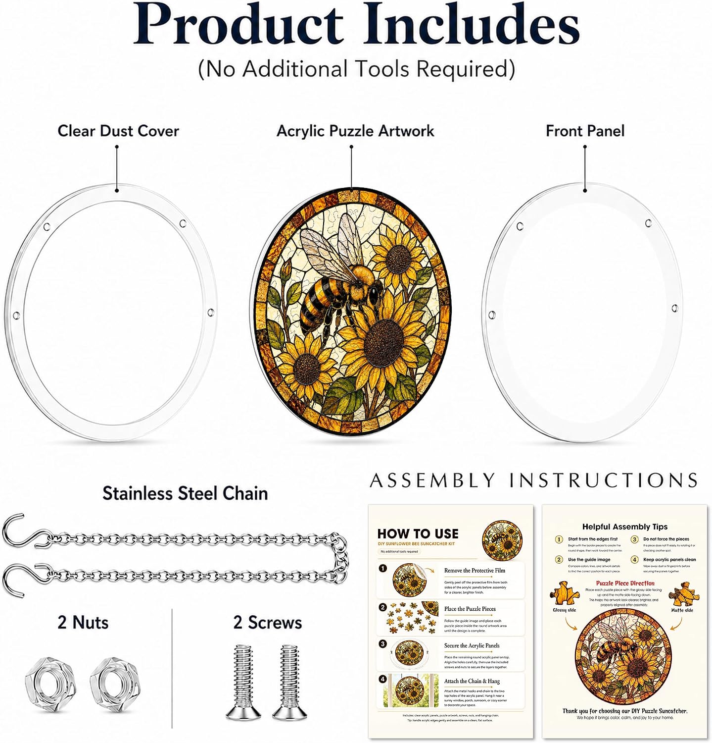 7.4 inchs DIY Acrylic Bee Stained Glass Style Window Hanging Decor Gifts for Women image 2