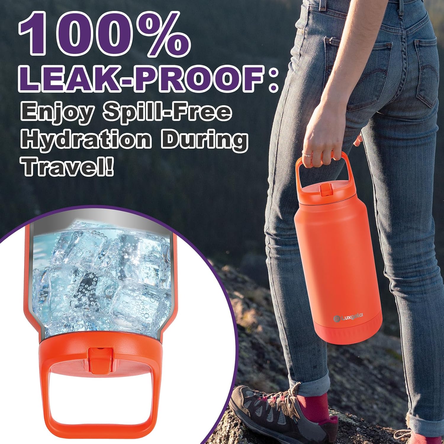 64 oz Insulated Water Bottle, Half Gallon Stainless Steel Vacuum Tumbler with Flip Straw Lid and Top Handle - Keeps Drinks Cold/Hot, Wide Mouth, Leak Proof, BPA-free, Non-slip Base (Cream) - Image 2