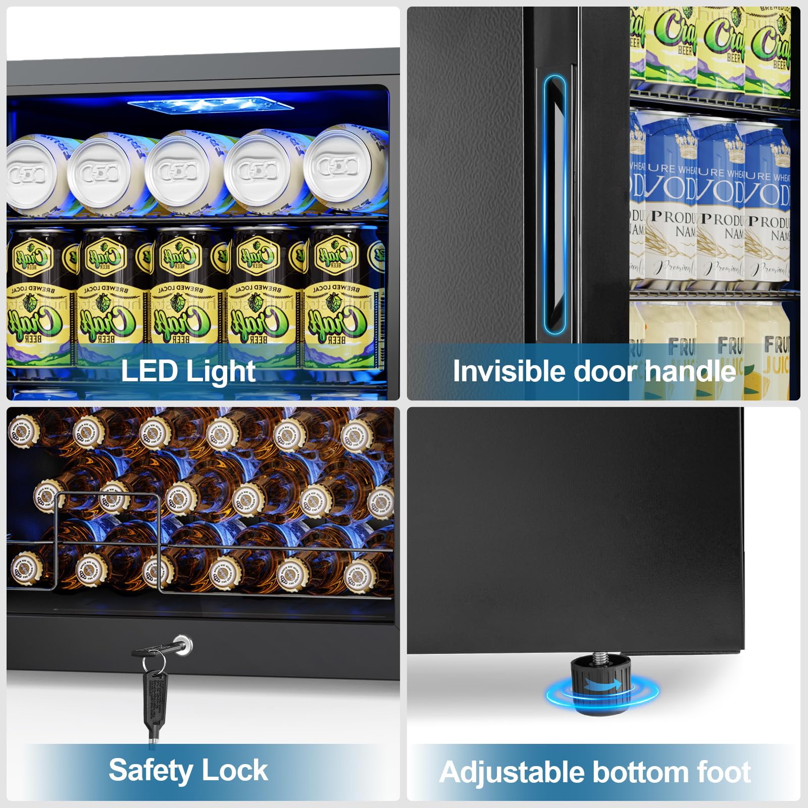 Velivi Mini Fridge 3.2 Cu.Ft Small Beverage Refrigerator 126 Can Lockable Drink Cooler With Glass Door, Safety Lock, For Beer Soda Black on Fridge.com - View 4