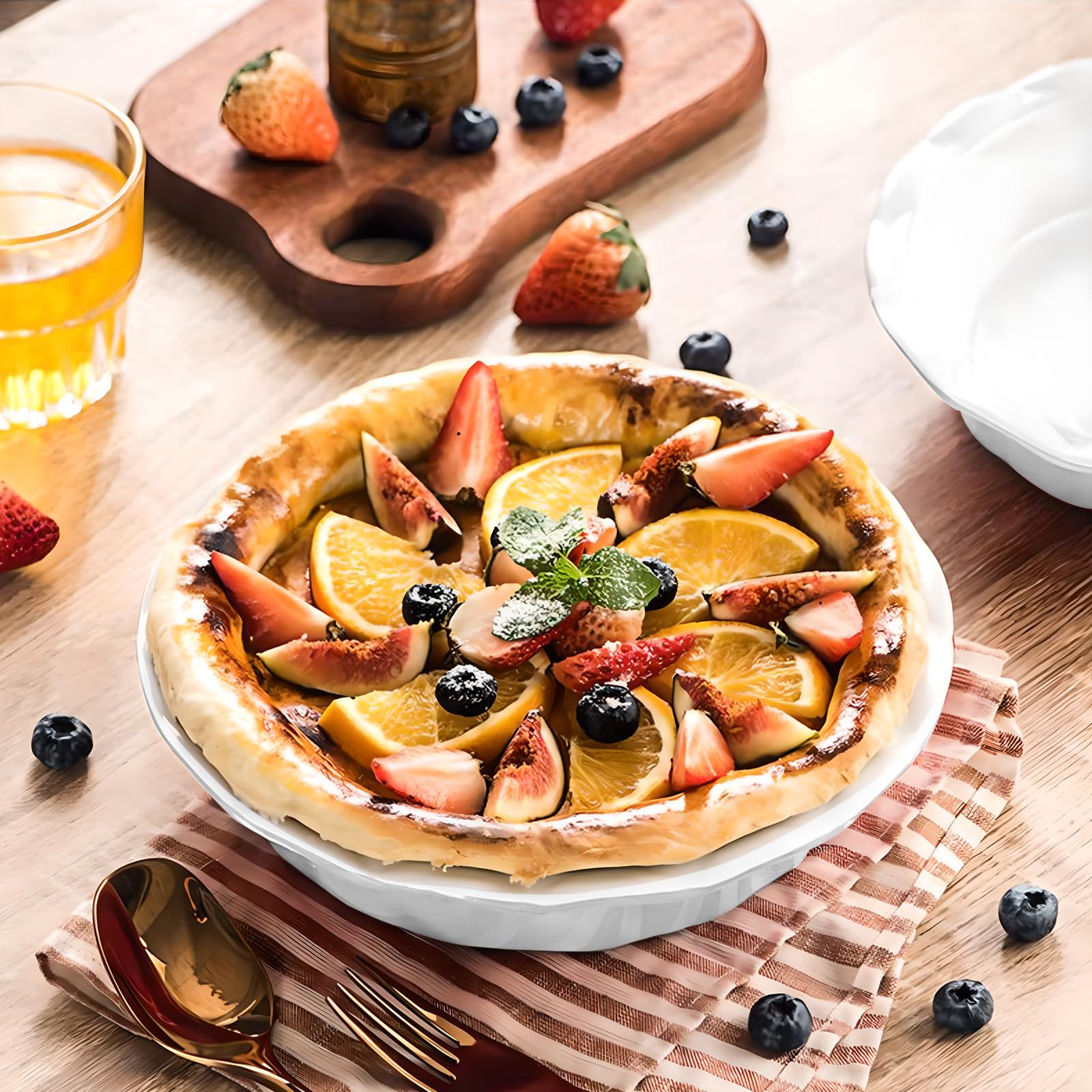 MEETOZ 2 moldes de cerámica para tartas, 23 cm para hornear, con borde arrugado para horno, tartas, tartas y quiche para cocinar, hornear y pasteles de frutas (blanco)