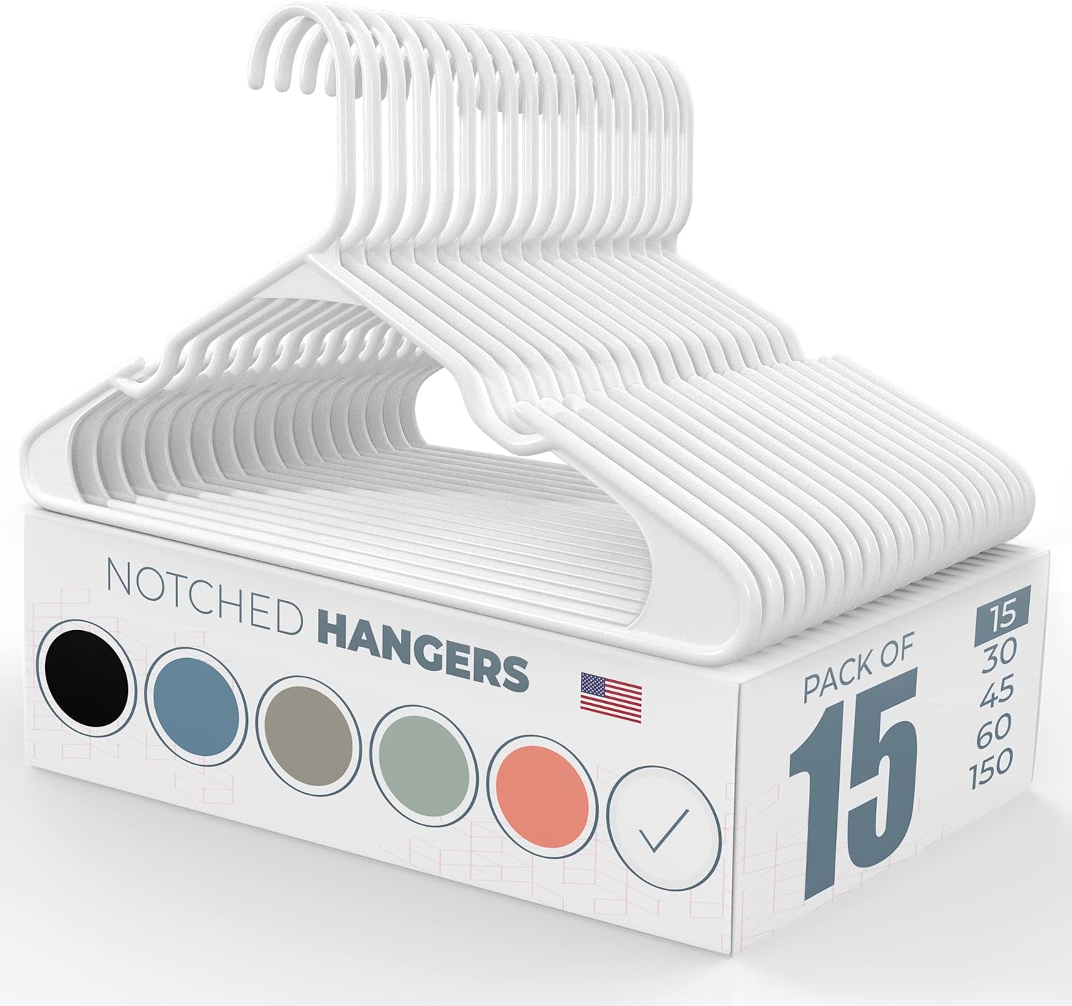 15pk Made in USA Plastic Clothes Hangers Bulk 20 30 50 100 Pack Available