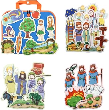 CHEFAN 4 Pack Felt Board Bible Stories Set, Flannel Board Stories Include Adam and Eve, Jacobs Ladder, Moses and The Burning Bush, Balaam and The Donkey, Precut Flannel Graph Bible Toys for Kids