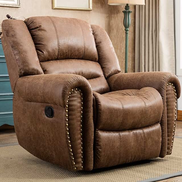 CANMOV Leather Recliner Chair, Classic and Traditional Manual Recliner C...