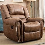 CANMOV Leather Recliner Chair&comma; Classic and Traditional Manual Recliner Chair with Comfortable Arms and Back Single Sofa for Living Room&comma; Nut Brown