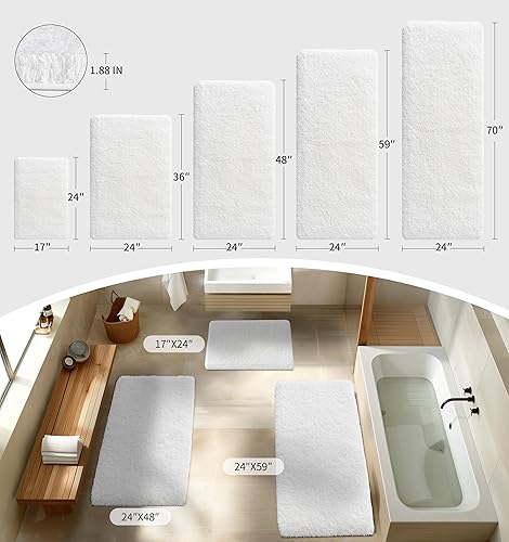 Miniatura 8 de Disolla Alfombras de baño blancas de 17 x 24 pulgadas, suaves, absorbentes, antideslizantes, de felpa, peludas, para bañera, ducha, lavable a