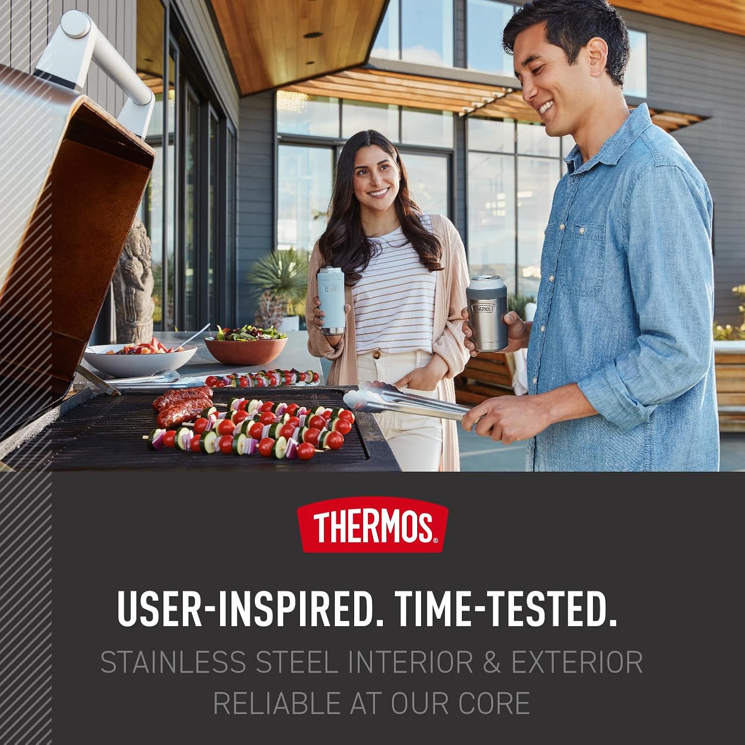 THERMOS ICON SERIES, Slim Beverage Can Insulator - 12 Ounce, Granite - Vacuum Insulated Stainless Steel