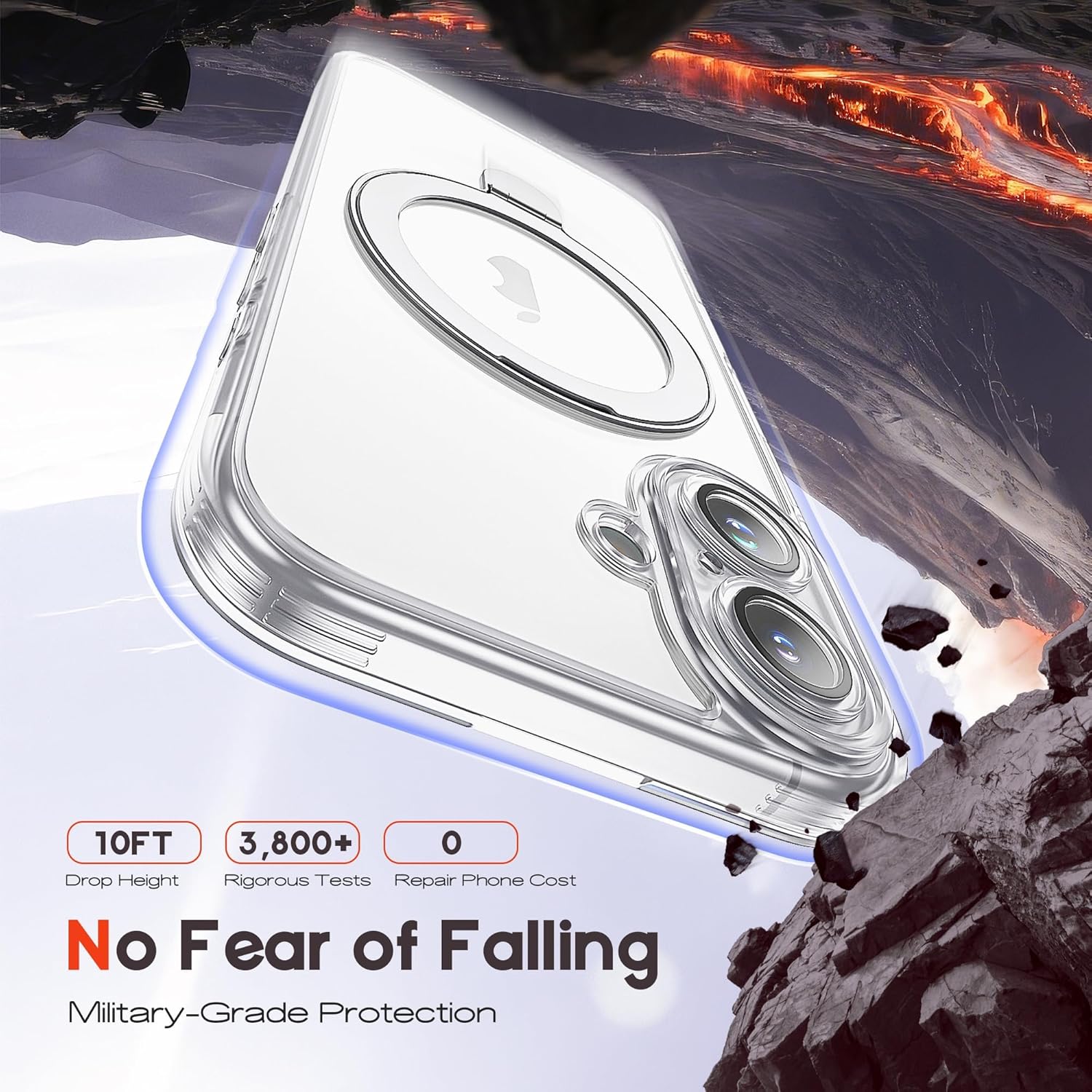 Compatible with Clear iPhone 16 Case with Magnetic Stand [Compatible with Mag-Safe][Full Camera Len Protectors] Shockproof Phone Case for iPhone 16 6.1’’,Clear