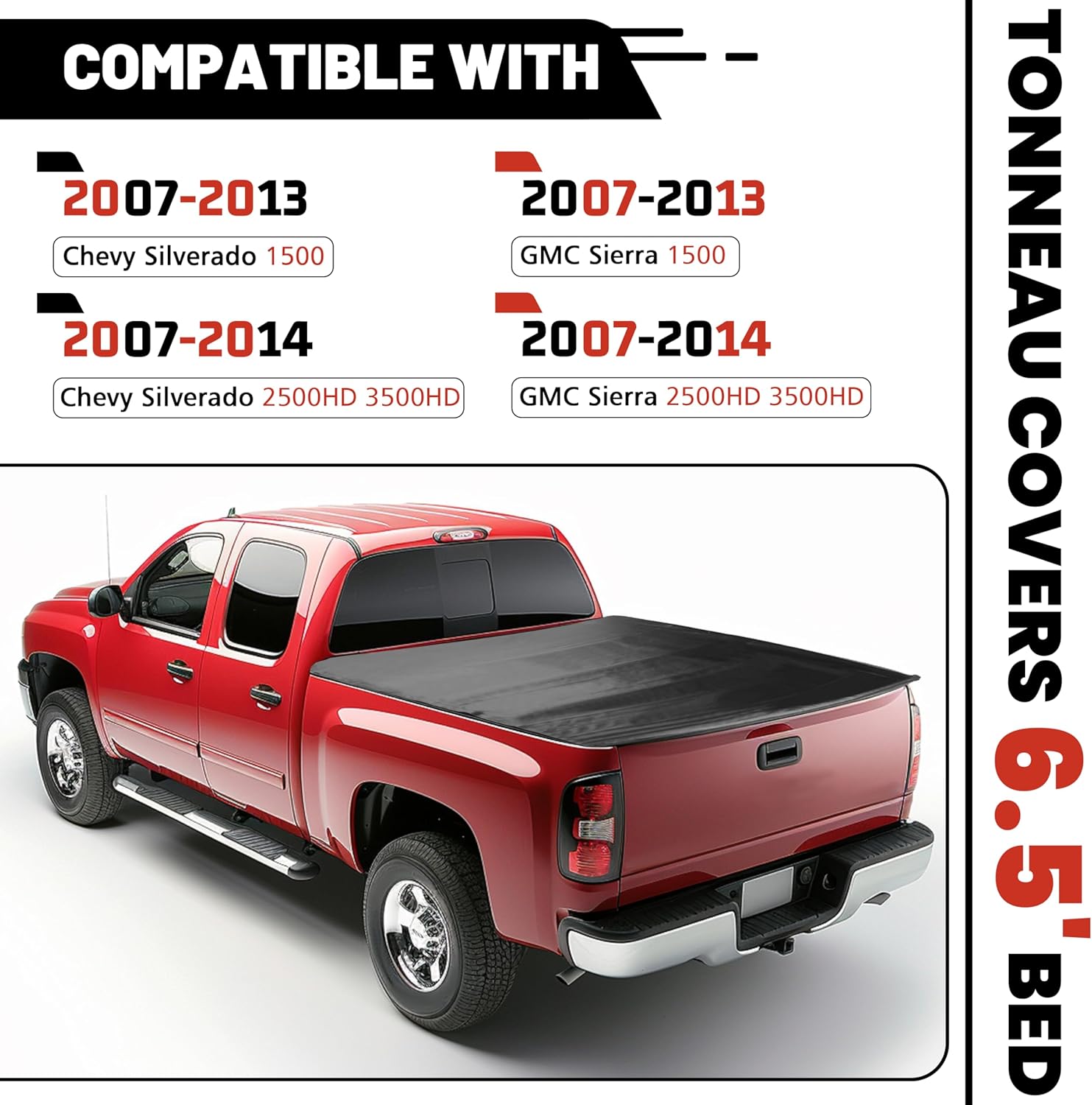 Compatibility chart for Chevy Silverado and GMC Sierra 6.5 ft bed