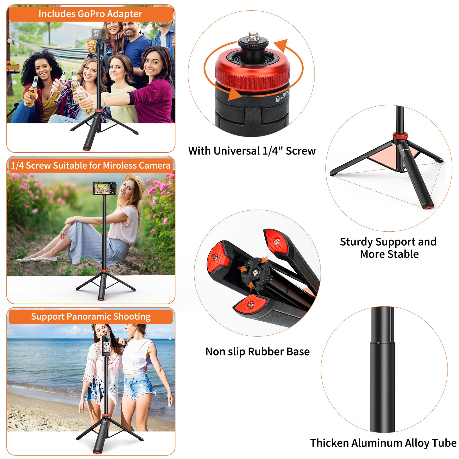 Galleggiante Monopiede Grip mano Treppiede impermeabile estensibile Selfie Monopiede per Go Pro Hero 13,12, 11, 10, 9, 8, 7, 6, 5, 4, 3, DJI Action 5 Pro 4/3, Videocamera d'azione