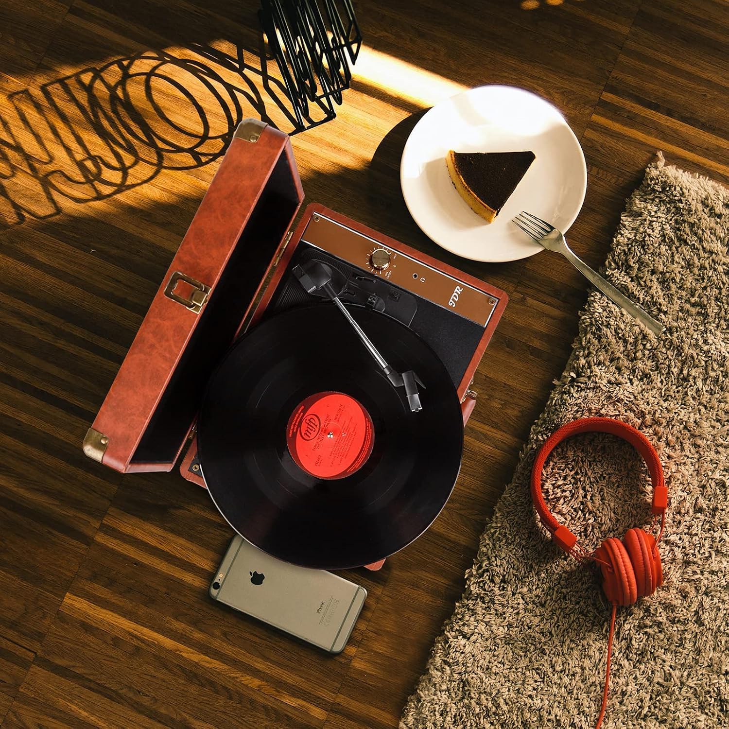 Record Player Vinyl JDR Turntable with Bluetooth Speakers 3-Speed Portable Suitcase Vintage Phonograph Upgraded Audio Retro Decor as Gift|USB Recorder| AUX in|Extra Stylus,Brown