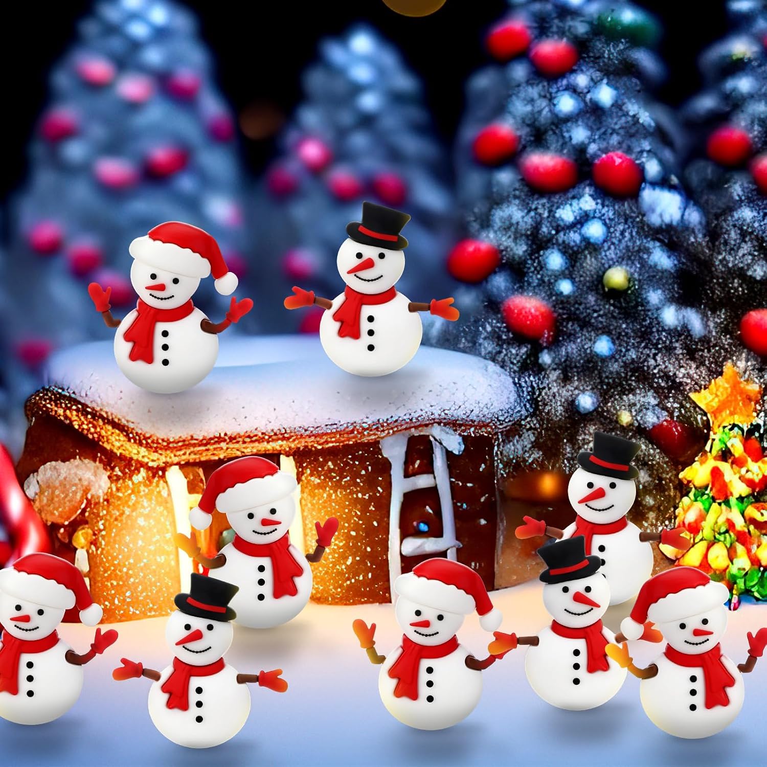Liliful 36 Pcs Christmas Snowman Decorations Miniature Tabletop Collectible Figurine Snow Globe Figurines for Christmas Holiday Party Shelf Gifts Home Table Decor